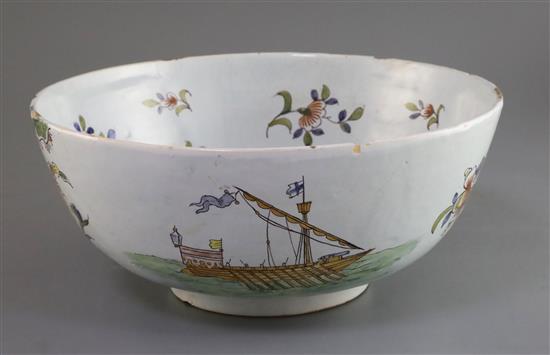 Lord Admiral Nelson. A commemorative Delftware punch bowl, 19th century, D. 30cm, splinter chip to edge